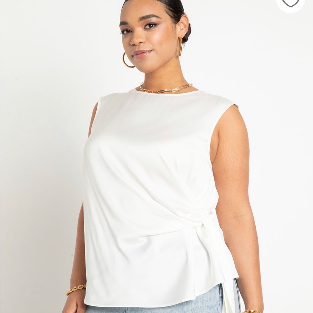 NWT ELOQUII satin side tie tank white